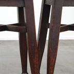 Set Van 2 Antieke Engelse Massief Eikenhouten Krukken/ Stools Met Een Vleugje Art Nouveau Stijl. thumbnail 8