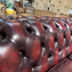 Engelse Chesterfield 3 Zits Bank Antiek Rood Leer thumbnail 7