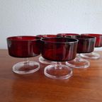 6 Vintage (Ijs)Coupes Of Dessert/Champagne Robijnrood Glazen Cavalier Luminarc Frankrijk thumbnail 5