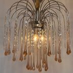 Vintage Chrome Kroonluchter Hanglamp Roze Murano Teardrops Kristal thumbnail 6