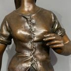 Eugene Marioton (Frans, 1857-1893). Bronzen Beeld Op Marmeren Voetstuk "Jeanne D'Arc". thumbnail 3