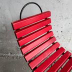Red Slatted Chair With Black Metal Frame thumbnail 3