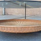 Vintage Glas En Riet Design Salontafel, Rond thumbnail 11
