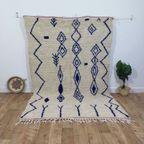 Handgeweven Marokkaanse Berber Tapijt - Blauw En Wit Geometrisch Patroon Met Zigzag (276X180 Cm) thumbnail 9