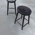 2 X Vintage Houten Kruk, P/p/s thumbnail 2