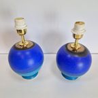 Set 2 Vintage Keramiek Tafellamp France Regency 1980 Blauw thumbnail 4