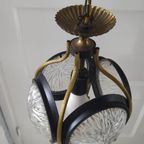 Vintage Hanglamp Glas Metaal Goudkleurig Zwart Jaren 60 thumbnail 3