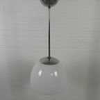 Oude Schoollamp Met Grote Glazen Bol In Opaalglas, Jaren 30 thumbnail 6