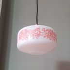 Vintage Melkglazen Opaline Hanglamp Met Florale Print thumbnail 4