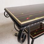 Vintage Salontafel Met 2 Glazen Bladen Met 50s Print thumbnail 10