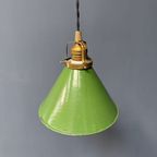Hoekig Groen Emaille Hanglampje Met Messing Armatuur thumbnail 7