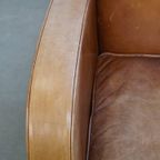 Prachtige Strak Gevormde Rundleren Design Fauteuil/ Armchair In Een Lichte Cognac Kleur thumbnail 13