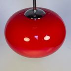 Glazen Rode Hanglamp Met Chromen Armatuur, 1980's thumbnail 7