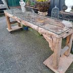 Unieke Teakhouten Drijfhouten Sidetable Wandtafel, Met Glasp thumbnail 3