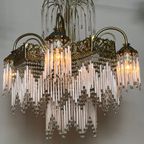 Vintage Art Deco Jaren 20 Stijl Kroonluchter Hanglamp Opaline Staafjes thumbnail 10