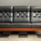 Teak And Black Leather 3 Seat Sofa By Hs Denmark 1970S thumbnail 10