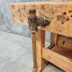 Antieke Werkbank Sidetable Keukeneiland Balie Beuken thumbnail 11