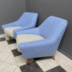 Set Of Two Blue And White Wool Chairs 1960S thumbnail 2