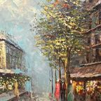 "parijse Straten". Gesigneerd. Impressionisme. Olieverf Op Doek. thumbnail 4