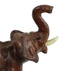 Vintage Olifant Met Slagtanden Papier Mache Bruin Leder Beeld Sculptuur thumbnail 5