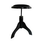 Vintage - Wooden Piano Stool / Chair - Mounted On A Swiveling Base - Glossy Black And Upholstered thumbnail 7