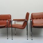 4 Vintage Cognac Leren Lounge Stoelen Artifort Geoffrey Harcourt thumbnail 2