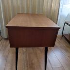 Vintage Houten Bureau Op Zwarte Poten Met Lade En Kastje thumbnail 14