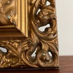 Rechthoek Gouden Vintage Spiegel Uit Italie, Open Bewerkte Rand. thumbnail 5