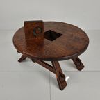 Rustic Oak Brutalist Ronde Koffie Tafel Frankrijk 1960S thumbnail 6