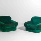 Plompe Postmoderne Italiaanse Lounge Banken In Diepgroene Flueel, 1970 thumbnail 7