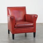 Unieke, Stijlvolle Rood Geverfde Armchair Gemaakt Van Schapenleer thumbnail 2