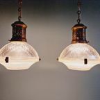 Paar Prismatische Glazen Hangers Van Holophane, 1920-30 thumbnail 21