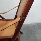 Vintage Faux Bamboo Teak And Leather Safari Folding Chair. thumbnail 6
