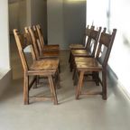 Set Van 6 Vintage Brutalist Eetkamerstoelen/ Spaanse Stoelen thumbnail 6