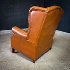 Vintage Cognac Schaapsleren Wingback Oorfauteuil thumbnail 10