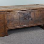 Zeer Grote 16e Eeuwse Primitieve Eikenhouten Kist/ Salontafel/ Dressoir thumbnail 2