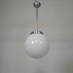 Art Deco Hanglamp Met Witte Bol, Jaren 30 thumbnail 8