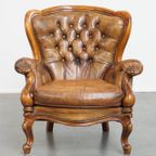 Charmante Antieke Barokke Schapenleren Chesterfield Fauteuil Met Een Mooi Patina thumbnail 2