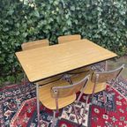 Mooie Bruine Retro Vintage Formica Set Tafel Met 4 Stoelen thumbnail 4