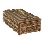 Grote Houten Tramp Art Doos Volkskunst Goud 20Ste Eeuw thumbnail 10