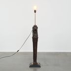 Prachtige Handgesneden Antieke Houten Staande Lamp Met Leeuwenkop thumbnail 2
