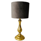 Hollywood Regency Vintage Tafellamp Messing Goud Grijs Velours thumbnail 5