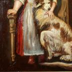 Olieverf Op Paneel, Willem H.A. Teeling - Johanna Schuyt Als Kind Met Hond thumbnail 6