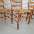 4 Vintage Grenen Scandinavische Papercord Stoelen thumbnail 5