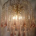 Xxl Murano Roze Teardrop Kroonluchter Hanglamp Vintage Goud Frame thumbnail 7