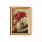 Vintage Schilderij Vaas Met Bloemen Klaprozen Olieverf Op Linnen, J. Vos thumbnail 5