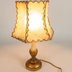 Italiaanse Houten Tafellamp - Verguld - Hollywood Regency Stijl - Varkenshuid Handgemaakte Lampen thumbnail 4