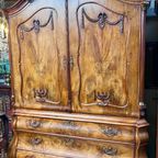 Antiek (+/- 1780) Dubbelgebogen Mahonie Kabinet, 243 Cm Hoog thumbnail 10