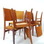 6 Deense Stoelen Palissander Hout En Okergele Velourse Stof thumbnail 7