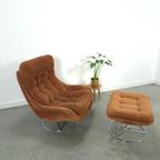 Draaifauteuil Met Bruine Ribstof En Hocker thumbnail 2